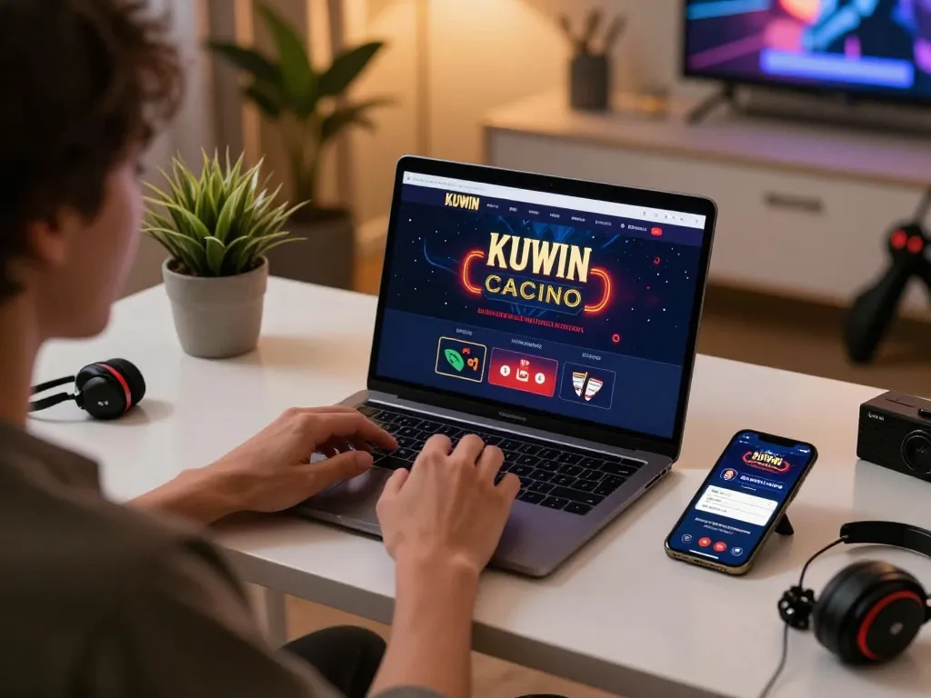 Kuwin online gaming action with a person strategizing at a stylish home desk.