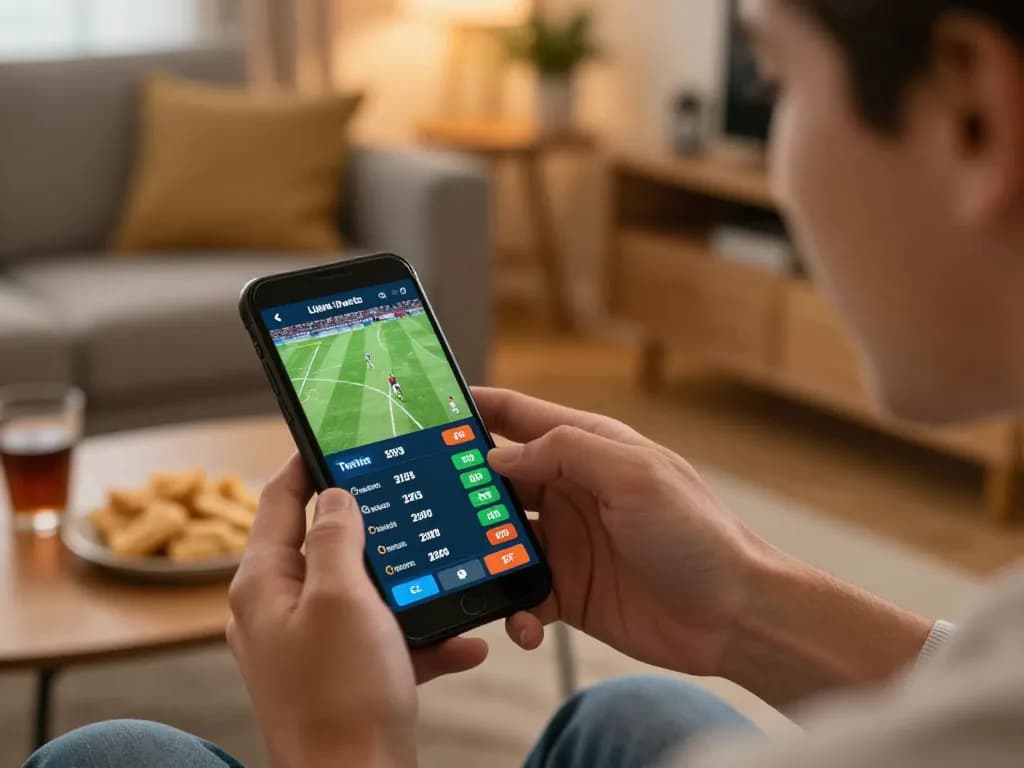 Engaging in live betting on 68win during a football match in a cozy home setting