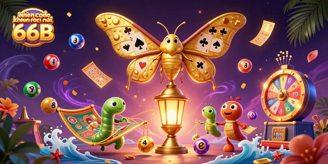 Engaging illustration showcasing Nhận code khuyến mãi 66B with colorful lottery elements and dynamic casino motifs.