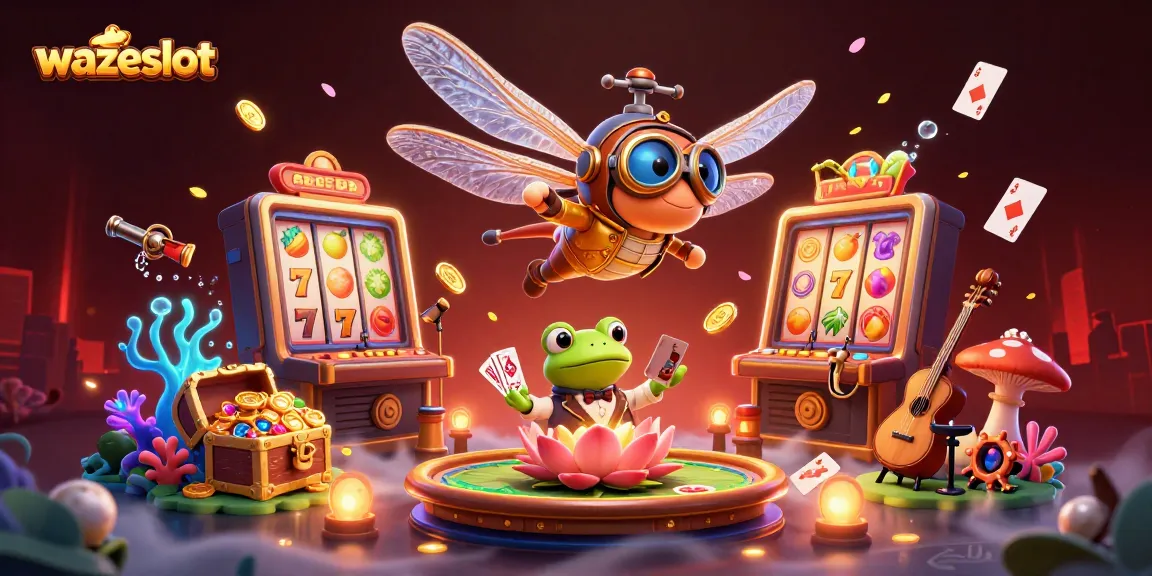 Experience WAZESLOT thrill with vibrant slot reels and a dynamic casino scene.