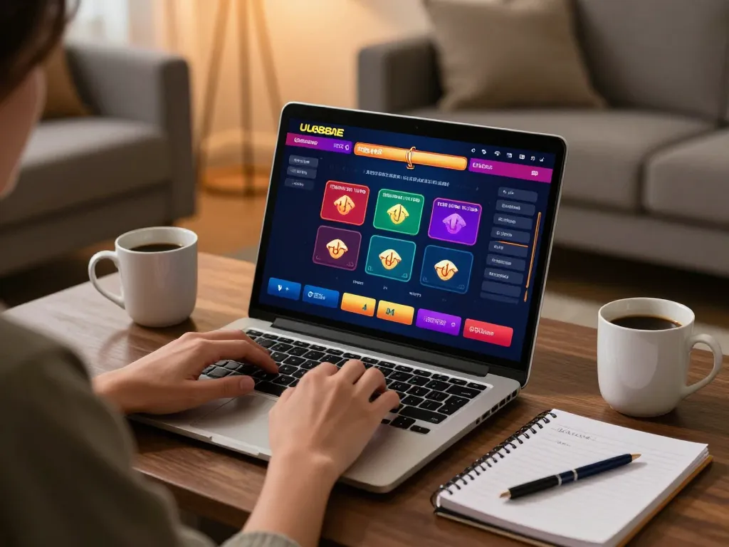 Player engaging with uu88ae online casino interface from a cozy living room environment.
