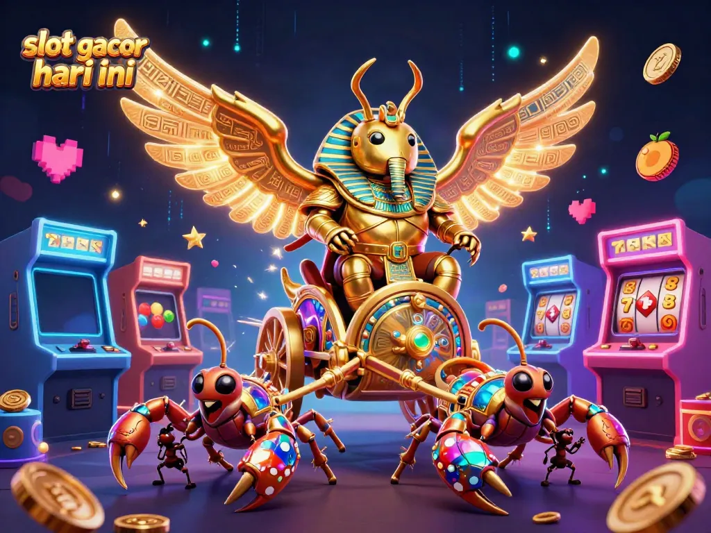 Experience thrilling action with slot gacor hari ini featuring a scarab beetle and gaming elements.