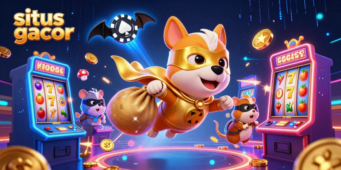 Menangkan jackpot di situs gacor dengan ilustrasi slot penuh warna dan karakter pahlawan menggugah semangat.