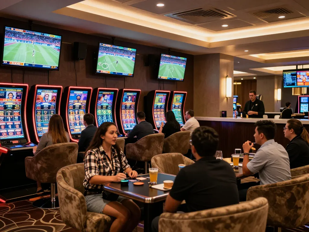 Exciting sports betting scene at 789bet with enthusiastic bettors and live screens displaying games
