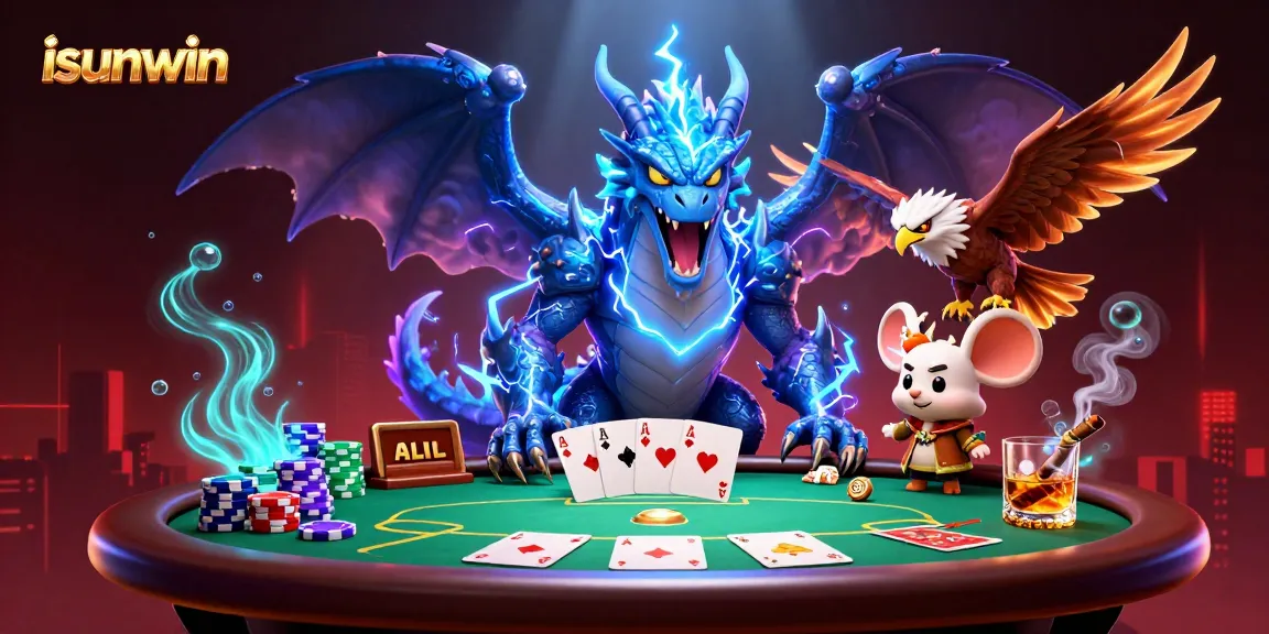 Experience exciting poker gameplay with isunwin's dynamic cartoon scene featuring thrilling characters and vibrant elements.