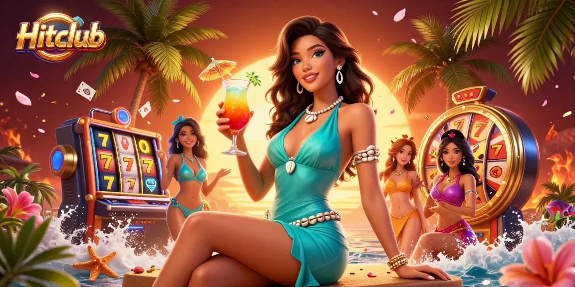 Experience the excitement of Hitclub with dynamic slot reels and stunning visuals in this casino illustration.