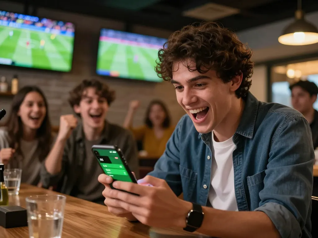 Engaged user placing a kqbd wager on a smartphone during a live sports event.
