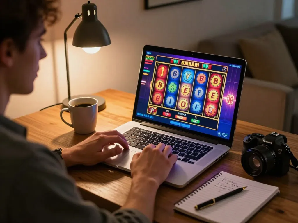 Player engaging in online slot games at okwin, showcasing an interactive gaming experience from home.
