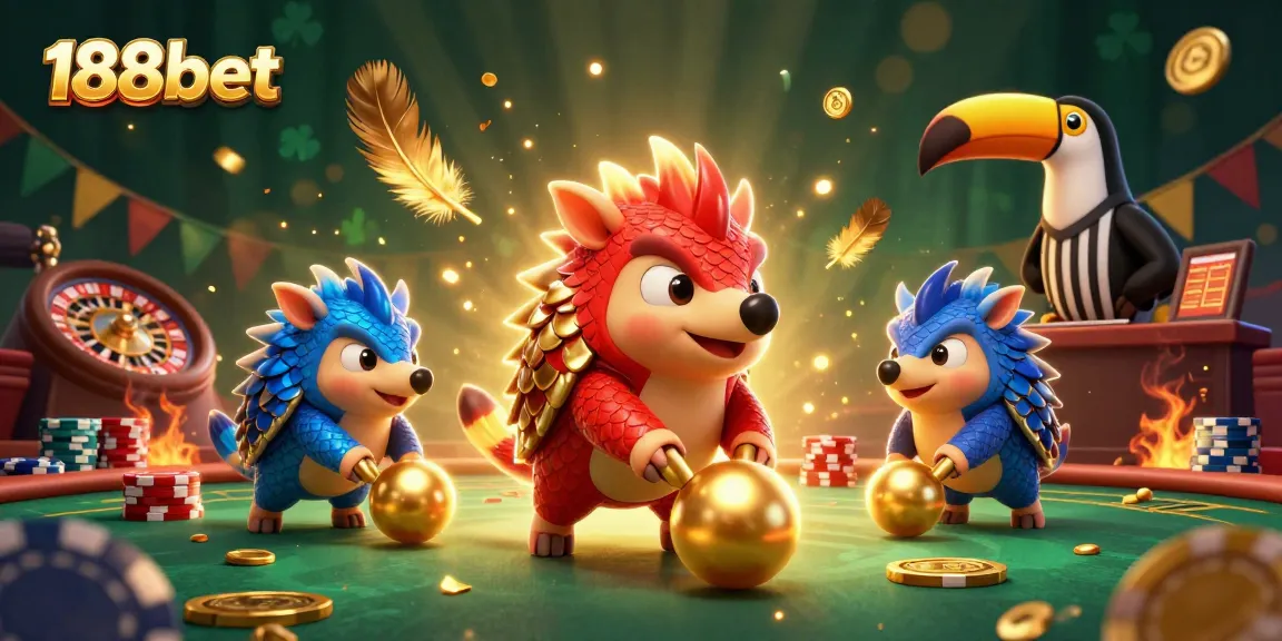 Engage in exciting gameplay at 188bet with rival pangolins and vibrant casino elements.