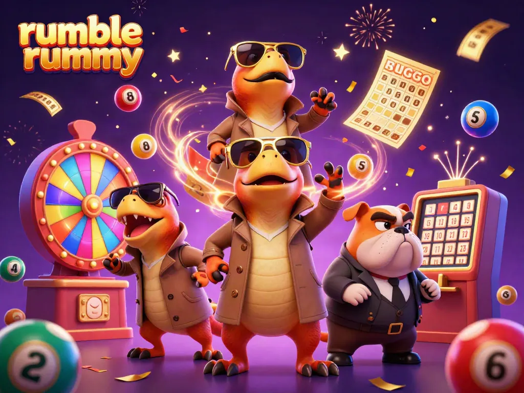 Engage with the thrilling rumble rummy scene featuring entertaining raptors at a casino lounge.