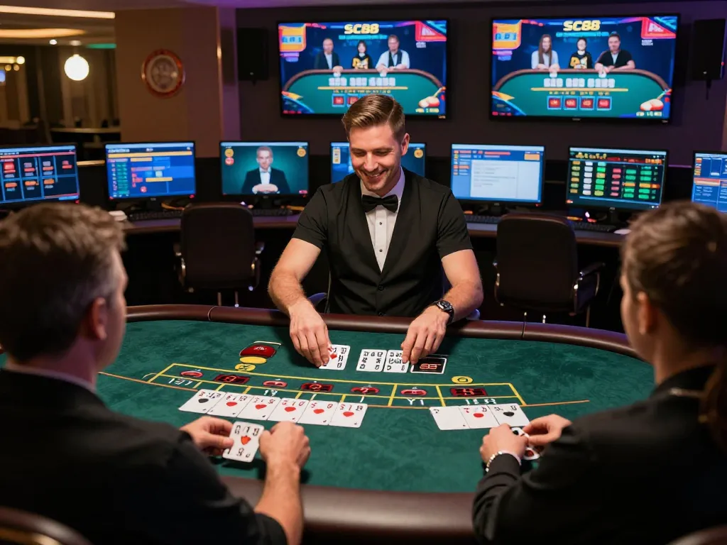Players enjoying blackjack at SC88 online casino, engaging in strategic gameplay from home.
