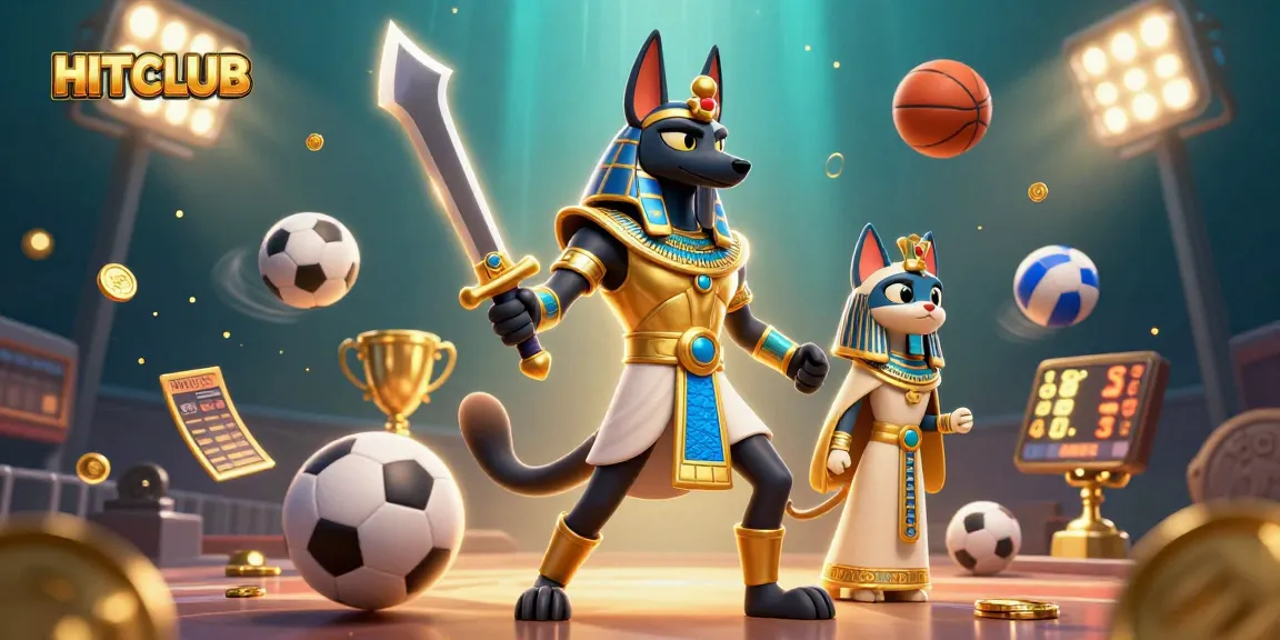 Experience dynamic sports betting action at HITCLUB with 3D Egyptian characters and vibrant casino elements.