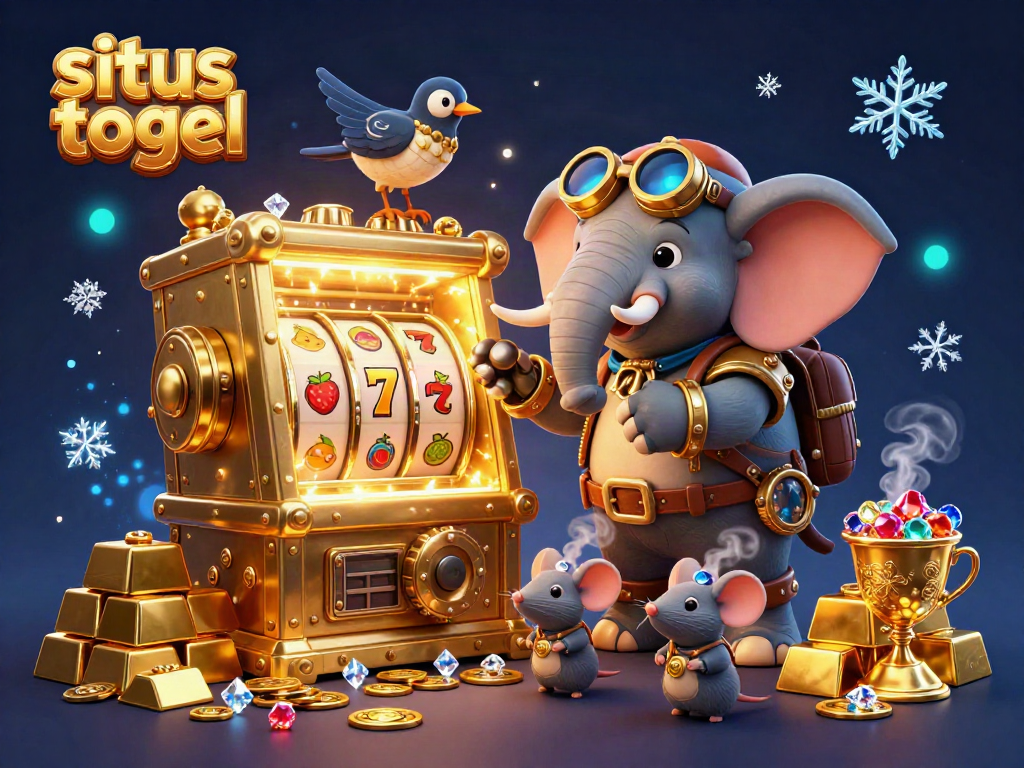 Engage with situs togel through this vibrant steampunk casino scene packed with treasures and game elements.