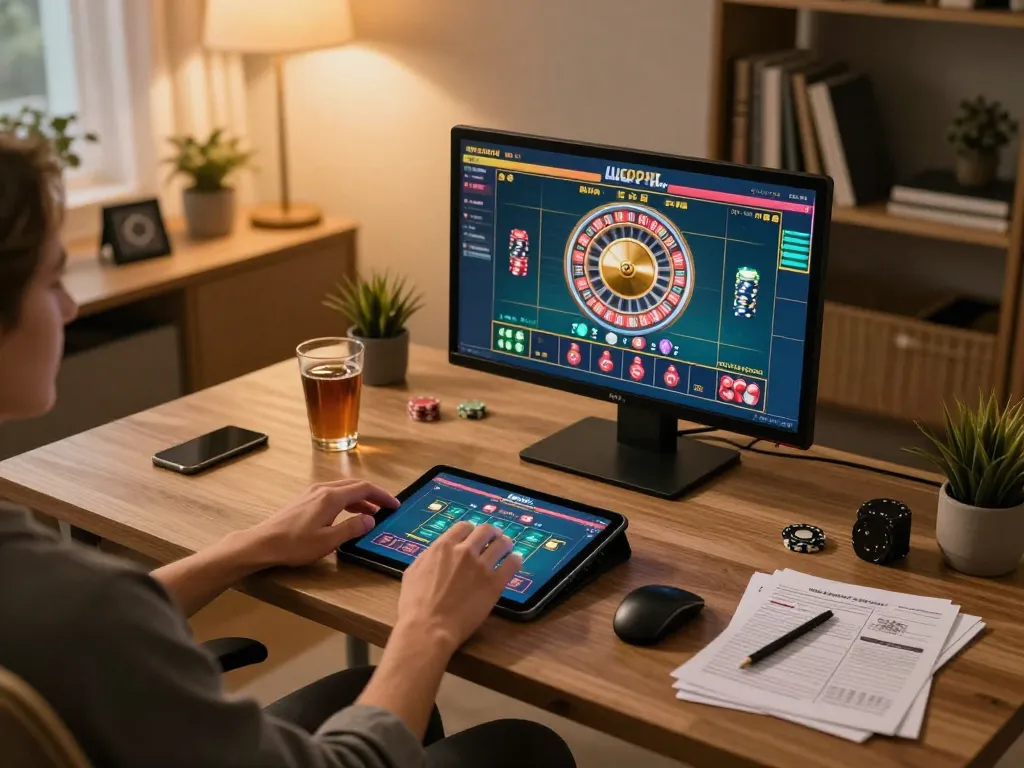 Engaging in live roulette at nego77 with virtual chips being placed on tablet.