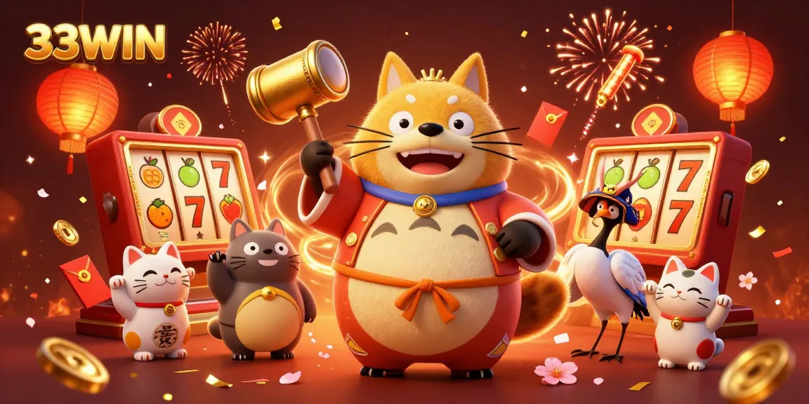 Experience the excitement of 33WIN with vibrant slots, cheerful characters, and dynamic casino elements!