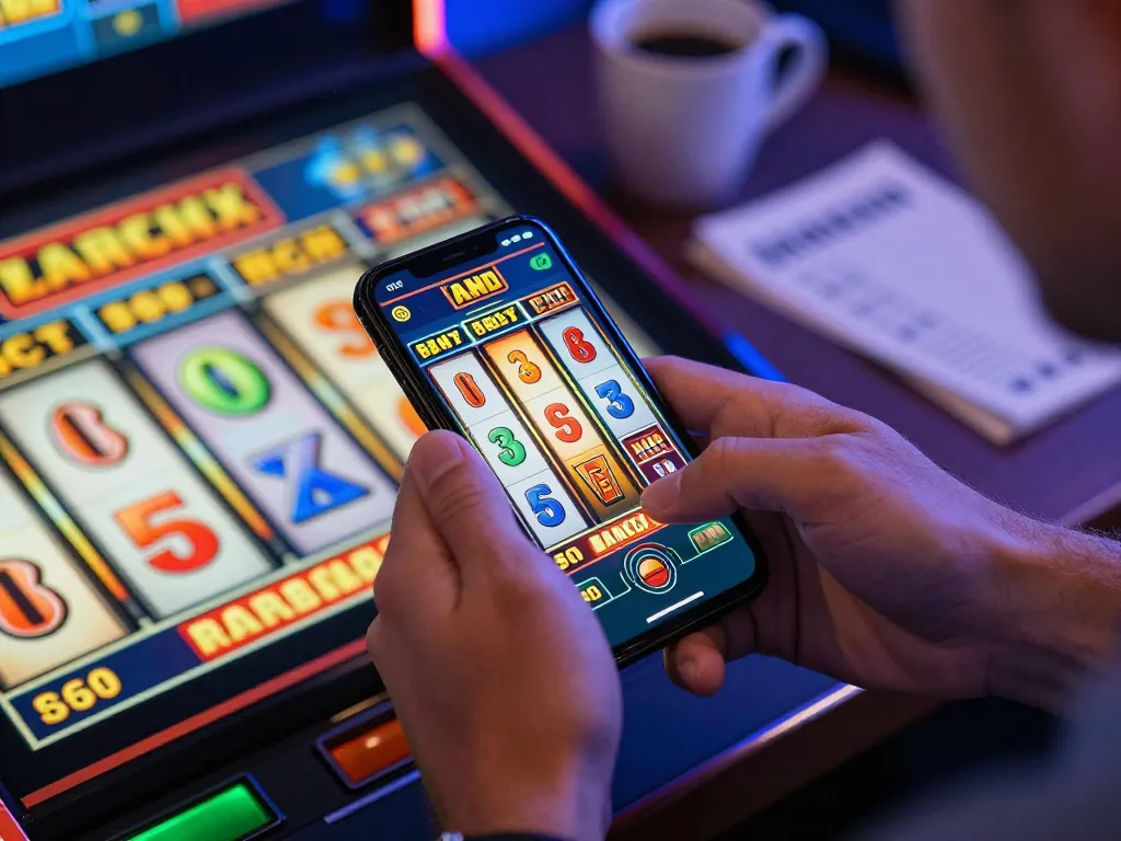 Engaged player spinning reels on aman788 slot game while maintaining responsible gambling