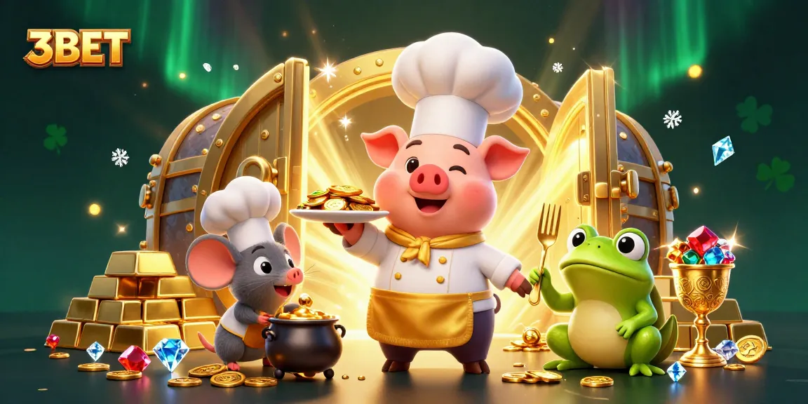 Experience the thrill at 3BET with gourmet food served in a vibrant casino scene filled with riches.