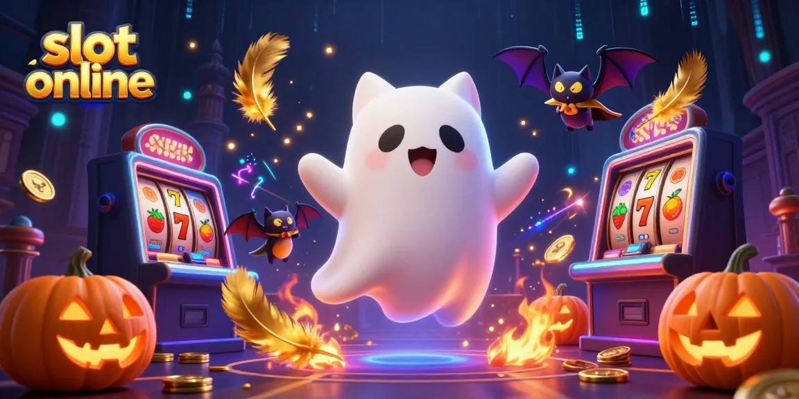 Slot online dipenuhi slot reel dan karakter yang berinteraksi, menampilkan kucing hantu dan kelelawar.