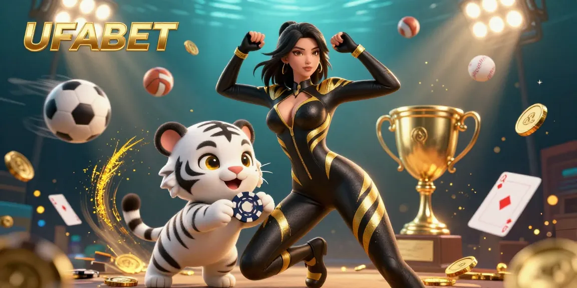 Experience UFABET's thrilling gambling scene with dynamic elements, engaging characters, and energetic sports action.