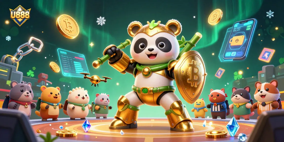 Experience thrilling gaming action at U888, where a golden panda battles in a vibrant casino arena.