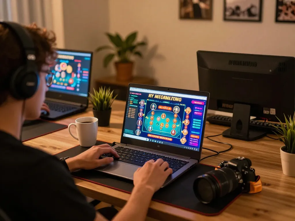 Engage in kp88 đăng ký on a laptop for online casino games in a cozy home setup