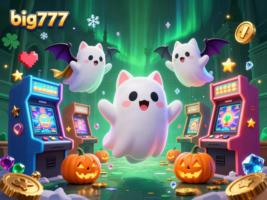 Experience the excitement of big777 slots with a friendly ghost cat and vibrant casino elements.