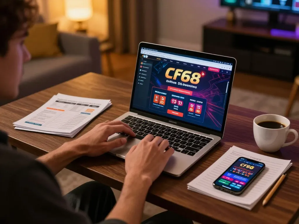 Engaging in cf68 online gaming with a stylish setup, showcasing a relaxed gambling atmosphere.