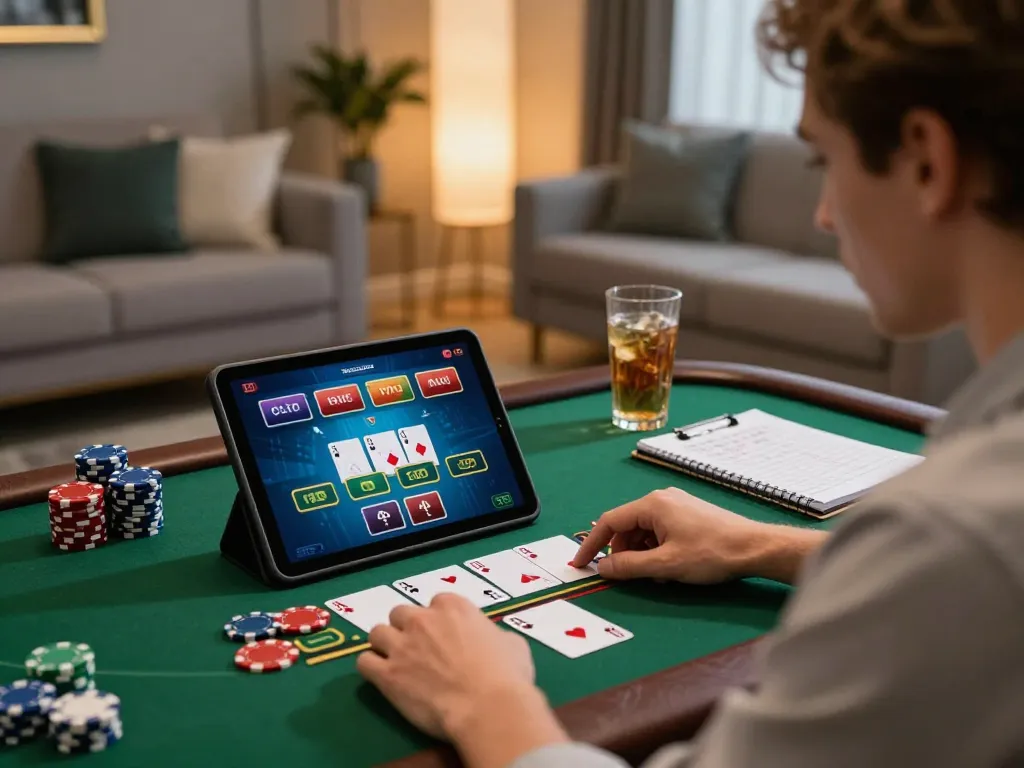 Hello88 mobile player engaging in live blackjack, demonstrating responsible gaming at home.