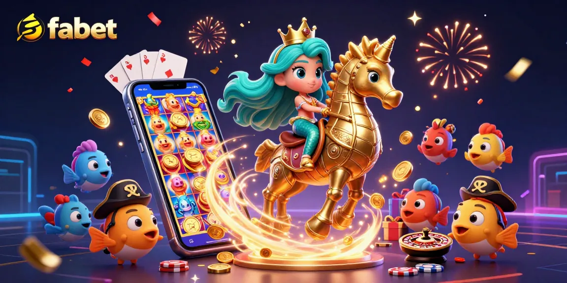 Engage in exciting gaming with fabet's mermaid and seahorse, surrounded by vibrant slot elements.