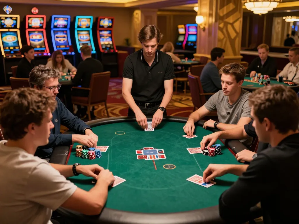 Các người chơi B52club tham gia trò chơi poker căng thẳng tại một casino cao cấp, thể hiện tinh thần cạnh tranh và chiến lược bài.