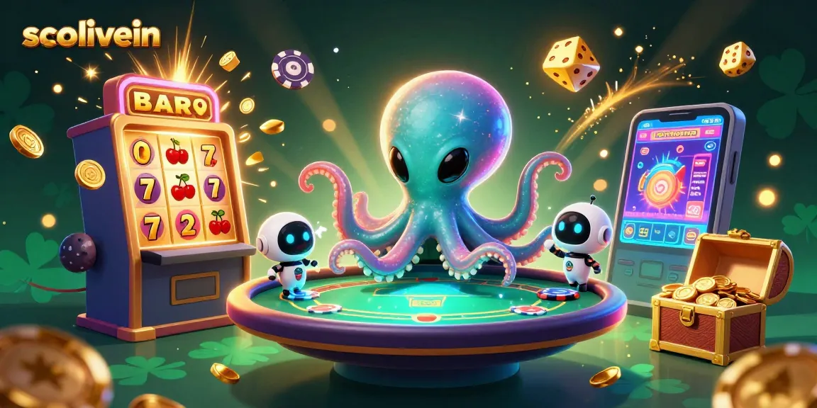 Experience thrilling gameplay with socolivein, featuring a vibrant alien octopus at a holographic poker table.