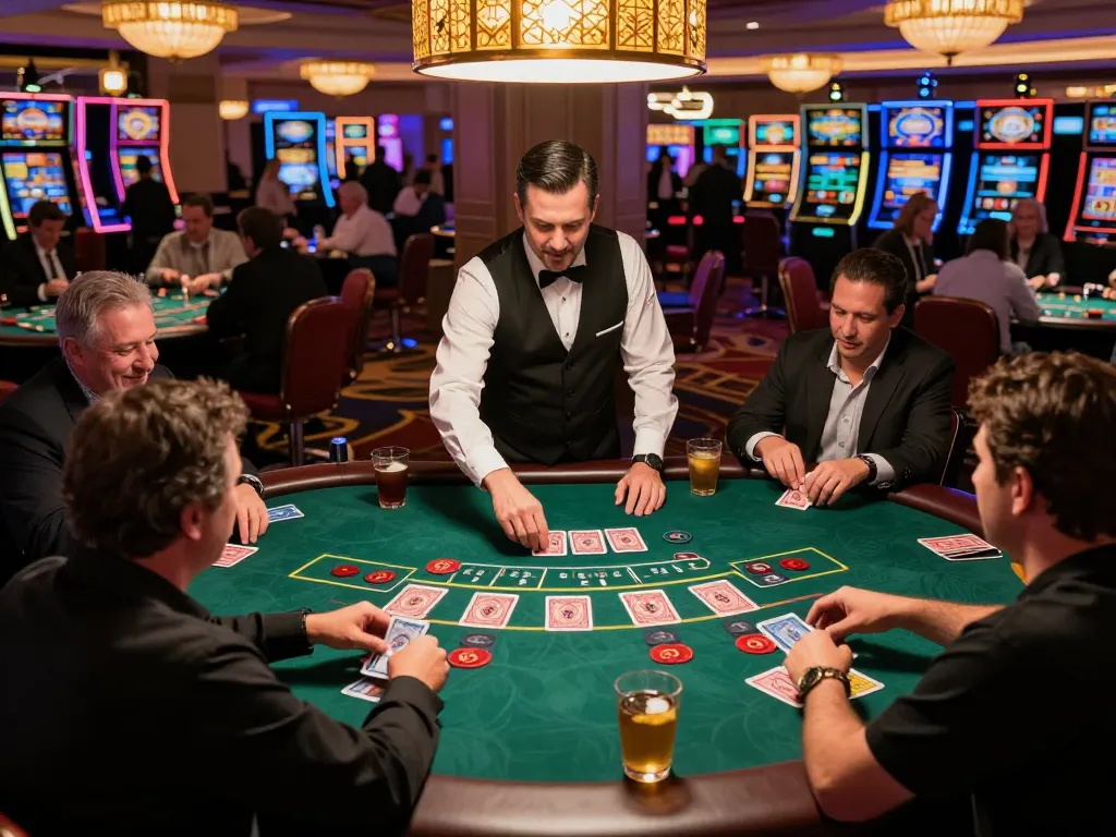 Players engaging in strategic blackjack gameplay at divinityspacenter in a lively casino atmosphere