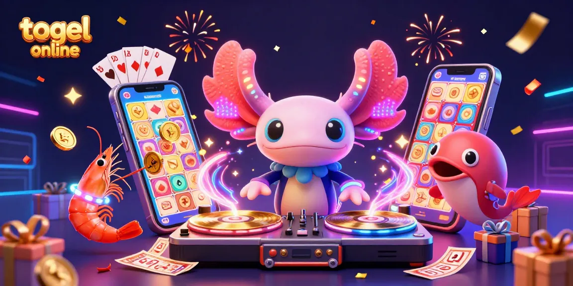 Engage in togel online excitement with vibrant characters, dynamic lottery elements, and celebratory effects.