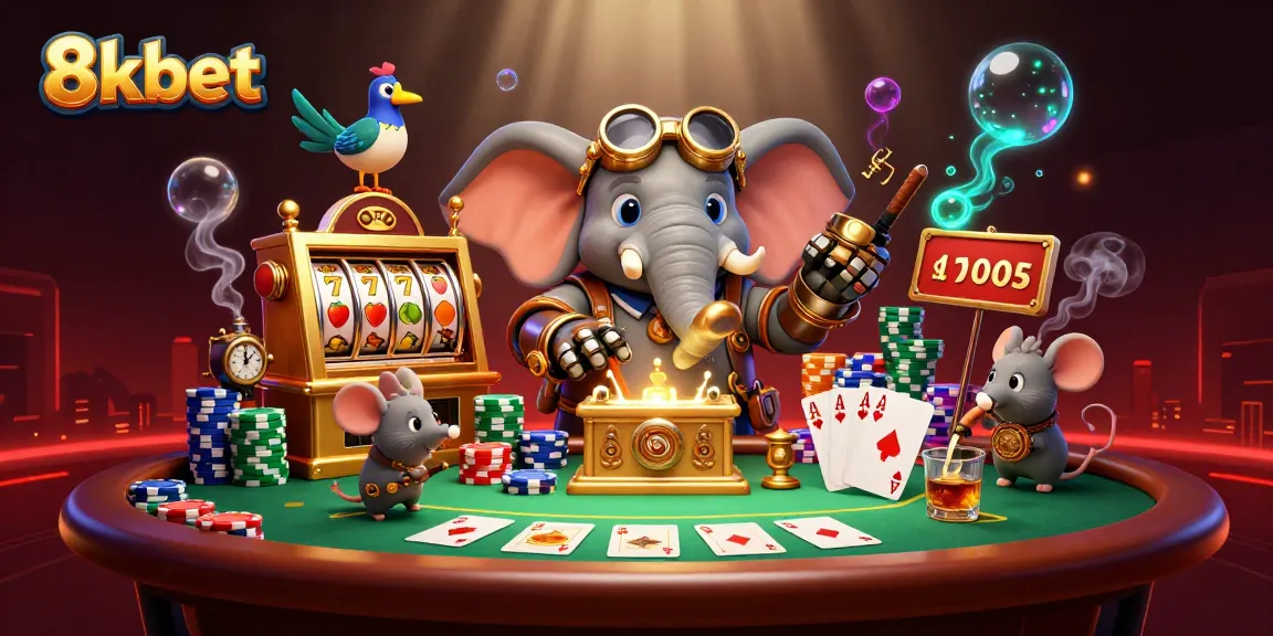 Engage with 8xbet through a vibrant 3D illustration showcasing steampunk elements in casino gaming.