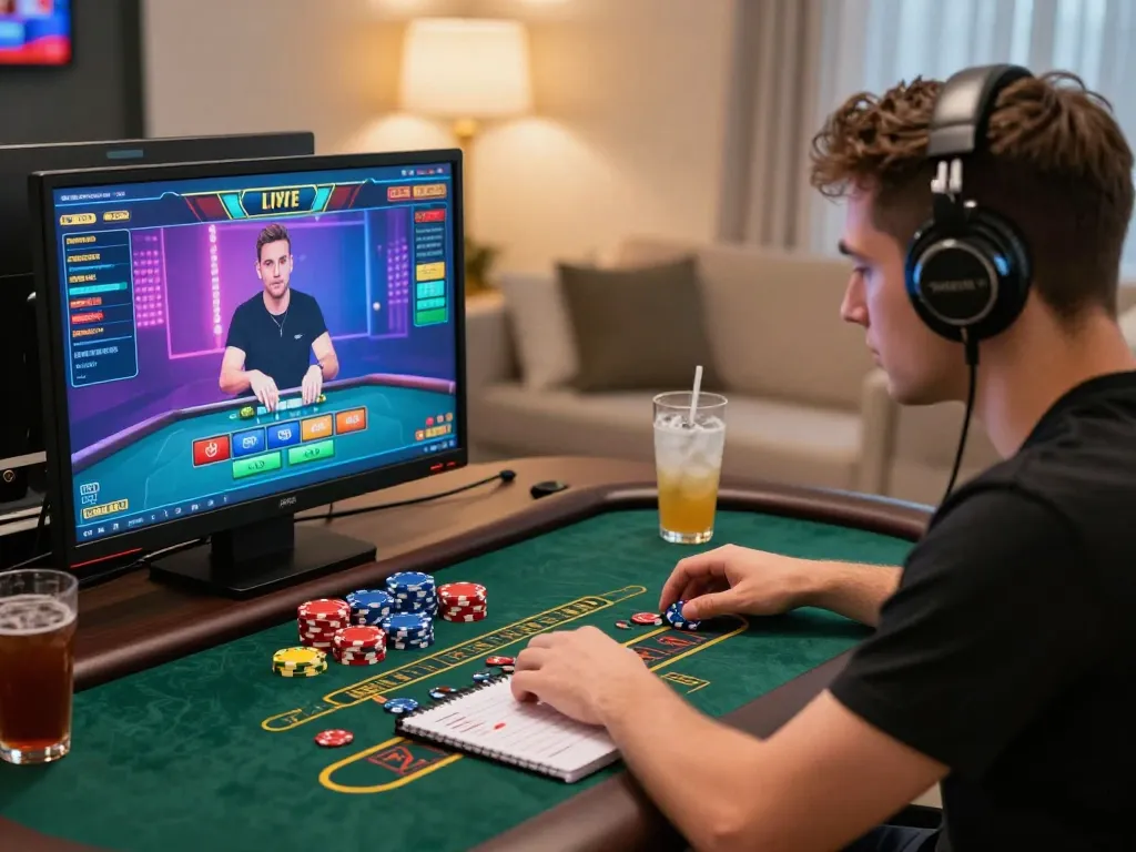 Player engaging in live online casino game on https://rr99.it.com/, showcasing immersive gaming atmosphere and excitement.