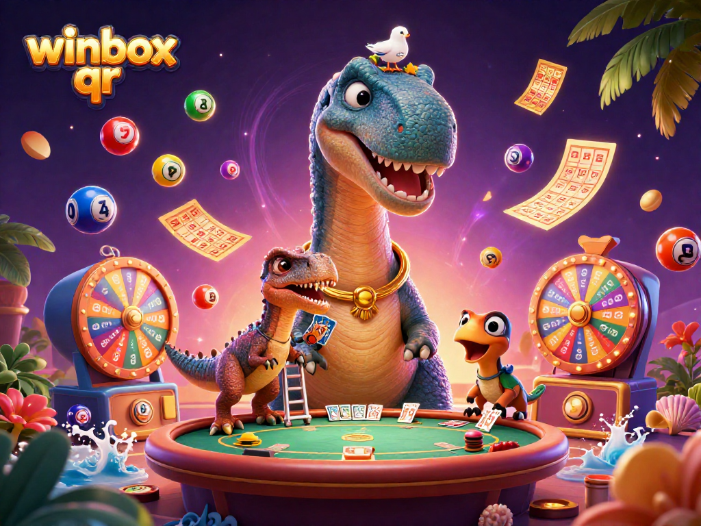 Engage with winbox qr at a vibrant casino scene featuring thrilling games and dynamic characters.