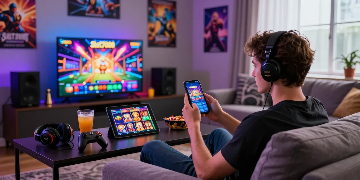 User enjoying Slot7000 gaming experience on smartphone with vibrant LED ambiance.