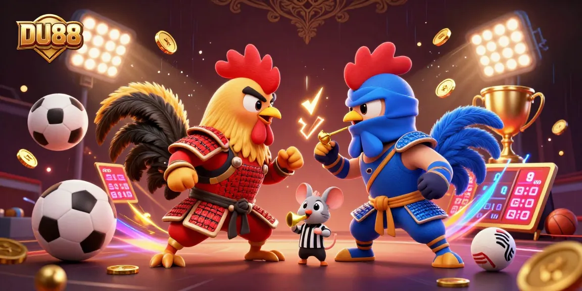 Experience the thrill of DU88 with intense action featuring dynamic 3D cartoon roosters in an electrifying match.