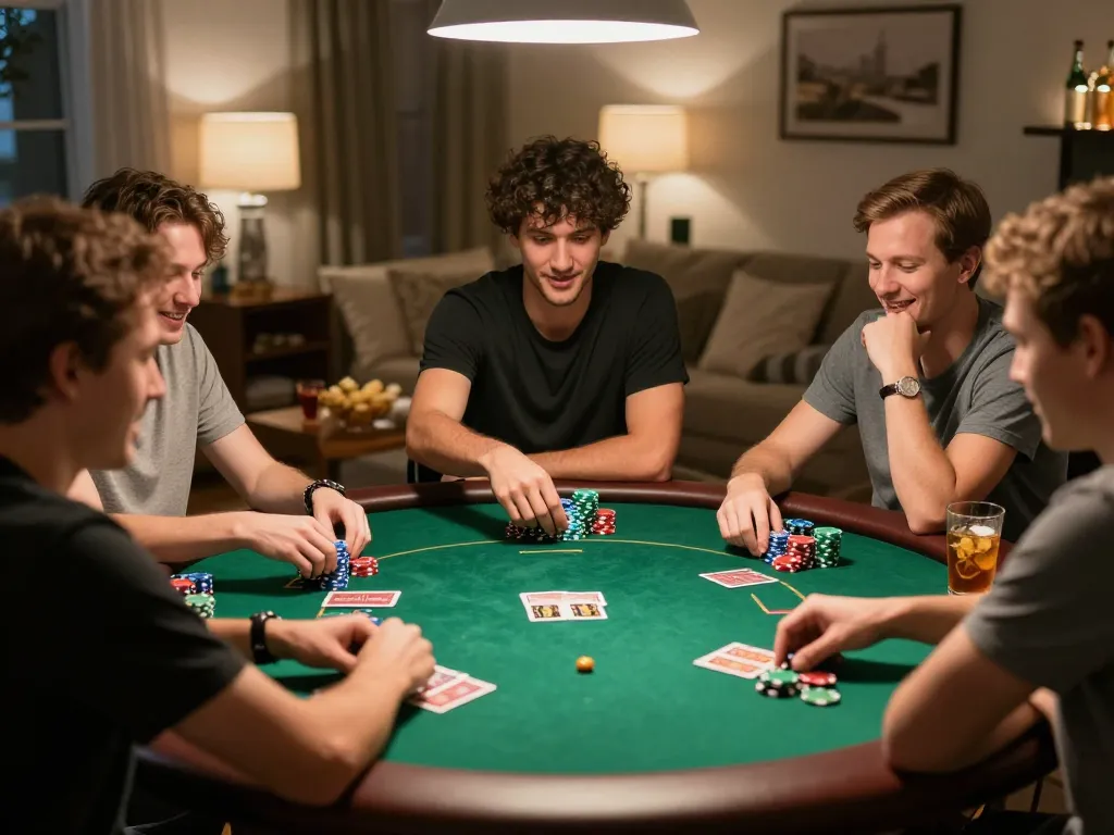 aa88i players enjoying a thrilling poker game in a cozy home setting with vibrant atmosphere