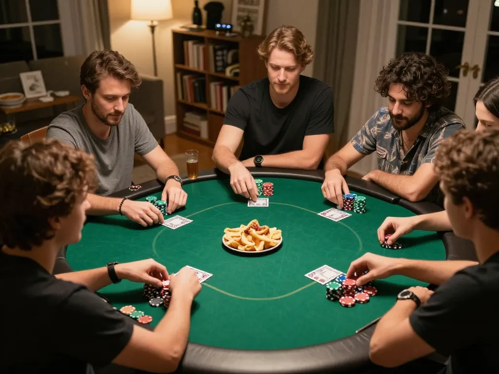 Good88 poker night with friends enjoying a vibrant game, showcasing friendly competition and strategy.