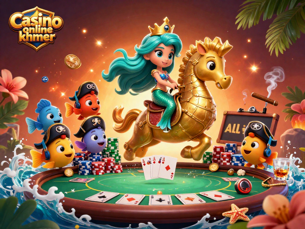 Engage with top games at Casino online khmer featuring a vibrant mermaid, seahorse, and colorful poker elements.