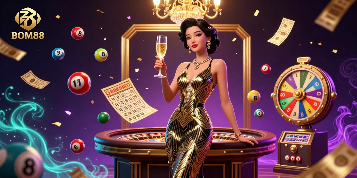 BOM88 launches dazzling lottery excitement with vibrant colors and rich casino elements.