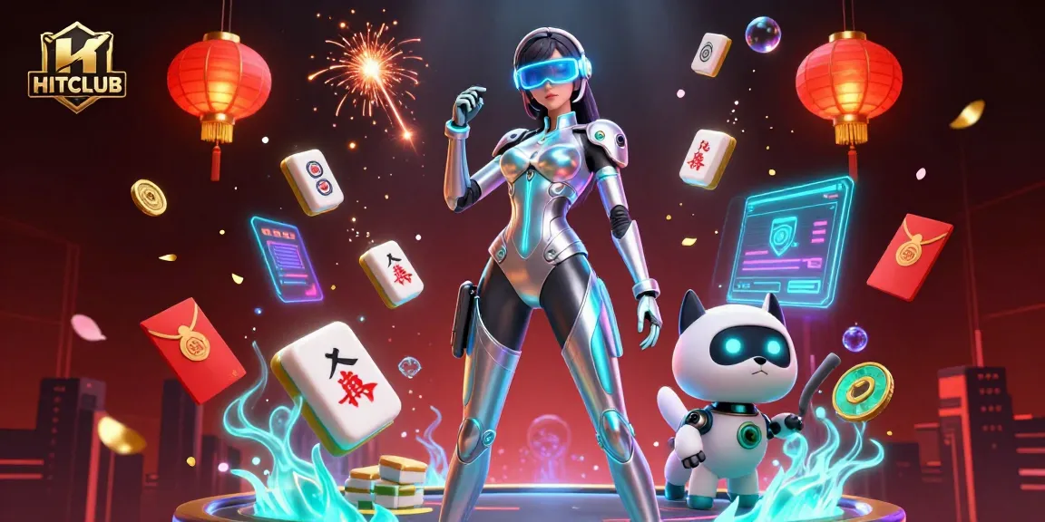 Engage with HITCLUB's vibrant casino experience featuring holographic elements and dynamic game symbols.