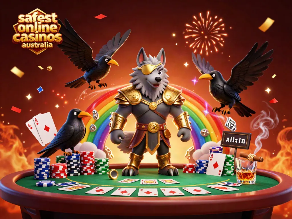 Experience the excitement of the safest online casinos Australia with this vibrant 3D casino scene.