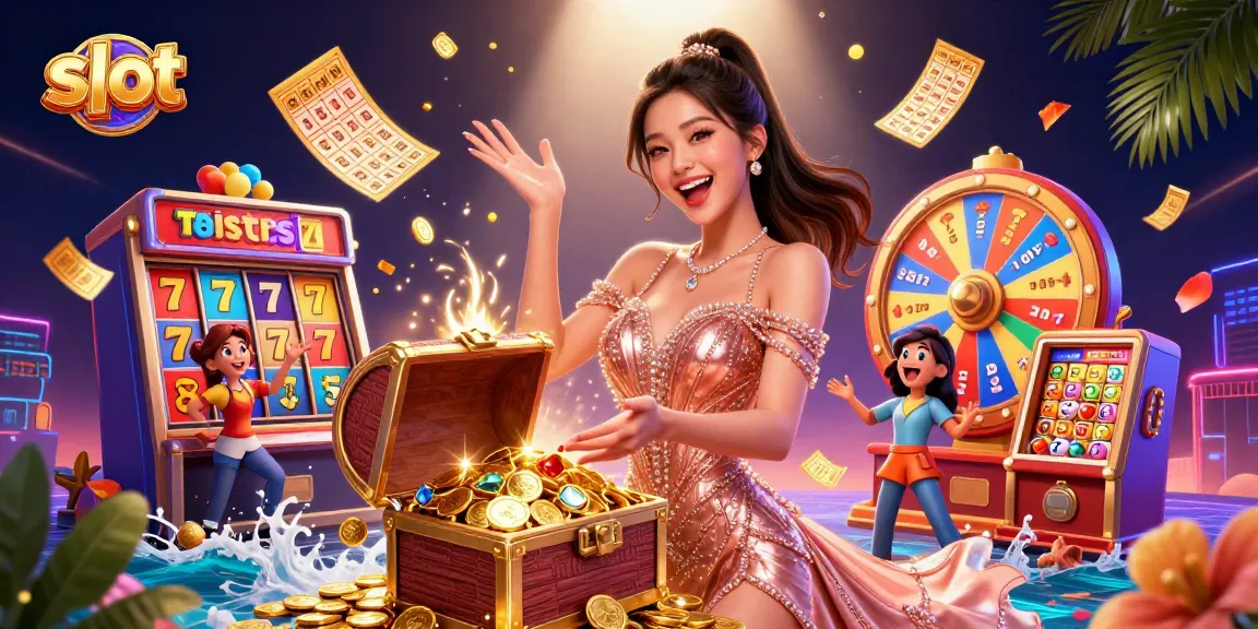 Play dynamic slot games with a stunning visual of excitement and rich rewards in this vibrant casino scene