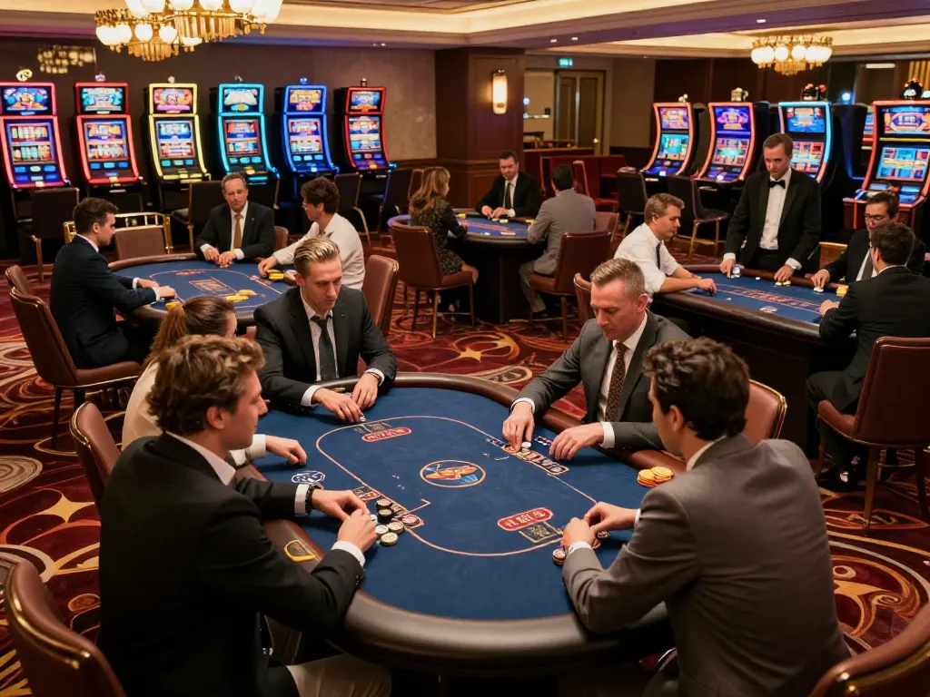 Players enjoying poker action at a luxurious casino table on 7-hd during 2026