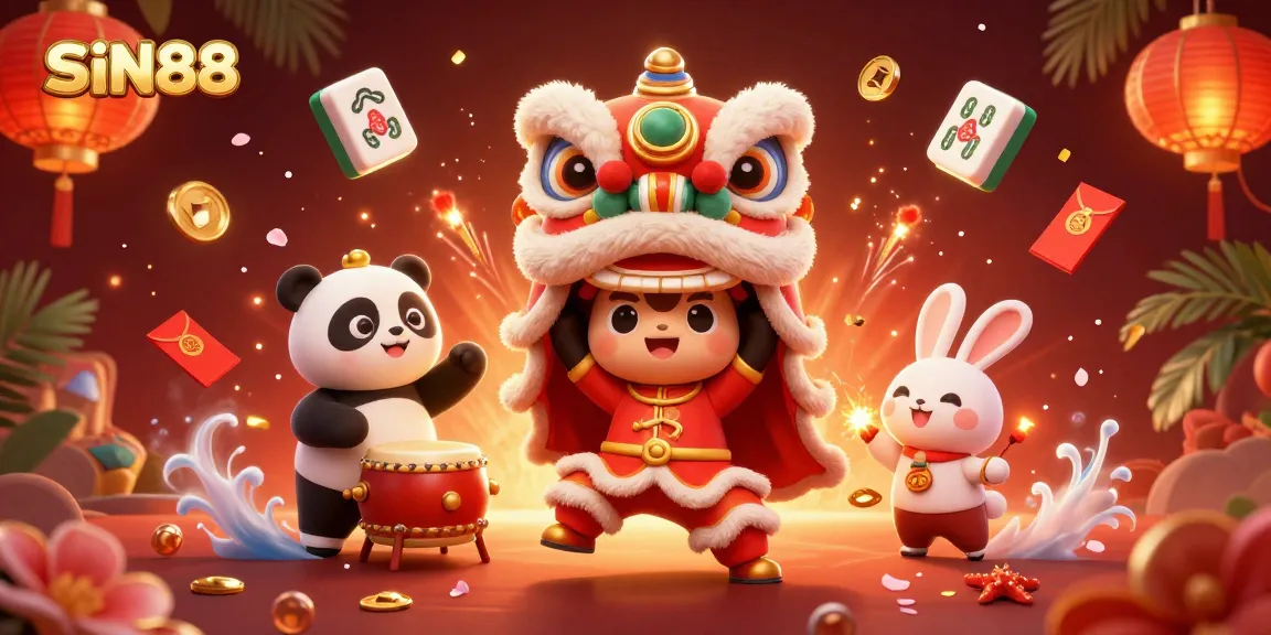 Experience excitement and winning at SIN88 with vibrant lion dances and festive casino elements.