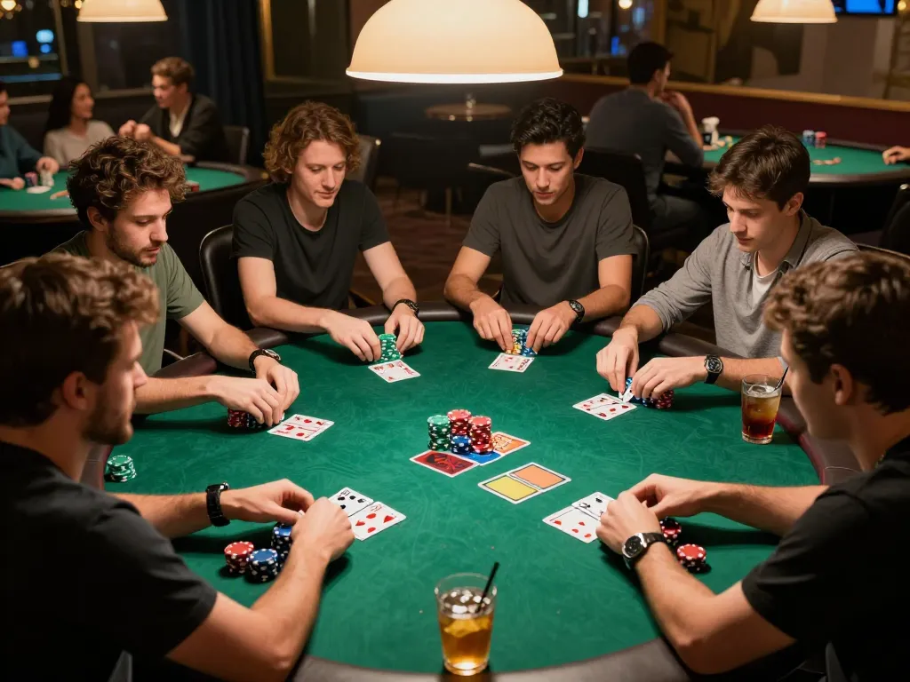 Players enjoying a vibrant poker game at LC88, showcasing colorful chips and strategic interactions.