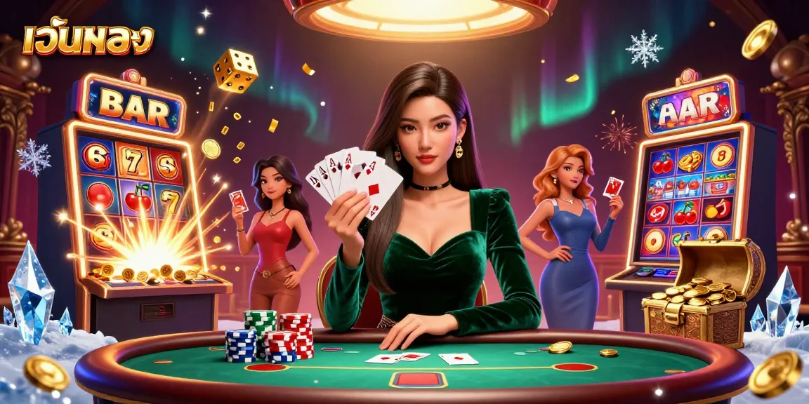 Experience the thrill of เว็บตรง with a captivating scene of a poker player amidst vibrant casino elements.