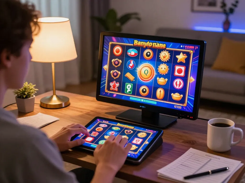 Engaging with slot bonus features on a tablet in a cozy home setting